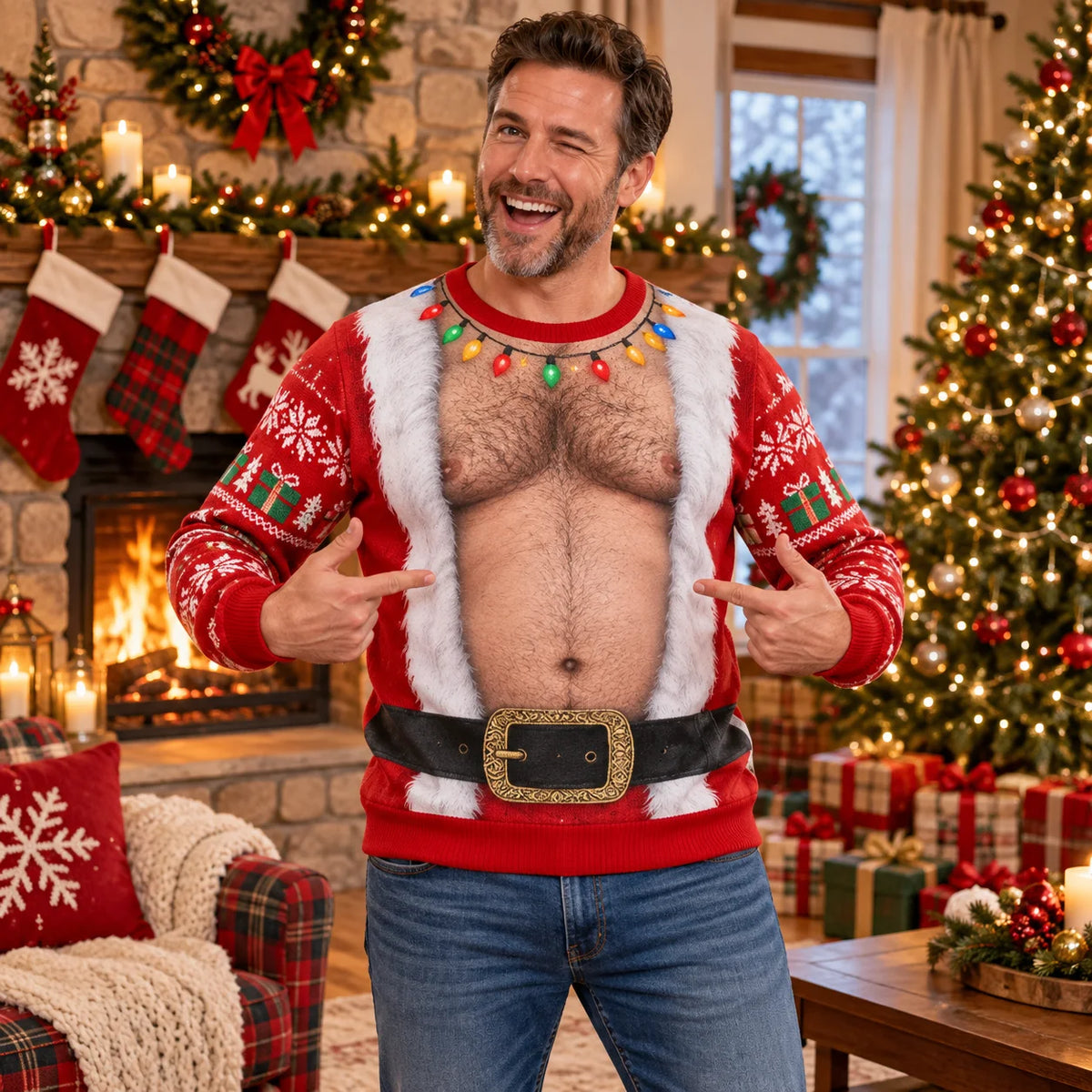 Santa Belly Illusion Ugly Christmas Sweater