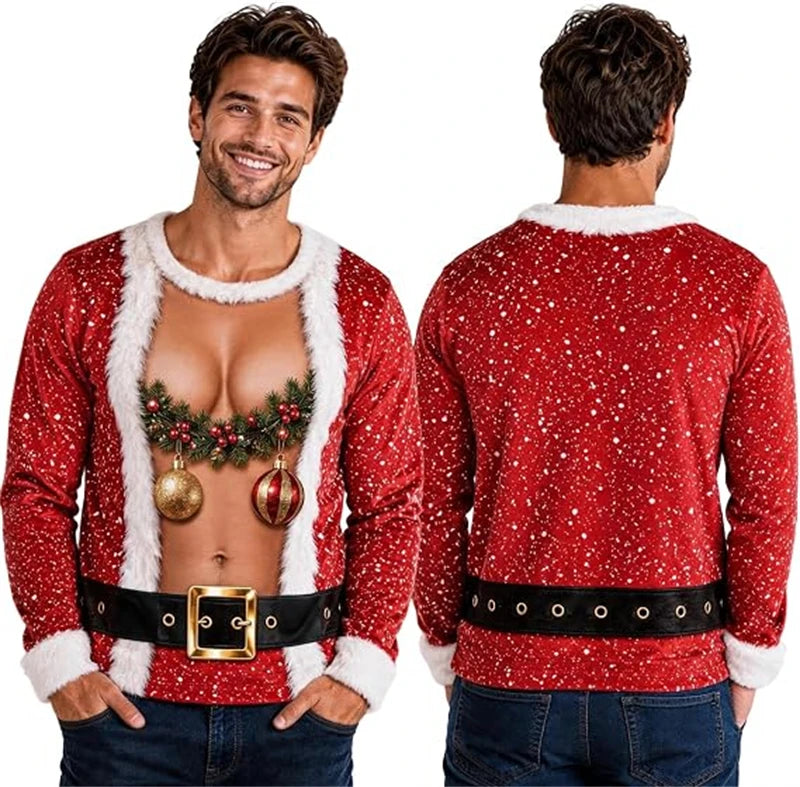 Funny Santa Costume Hairy Chest Christmas Sweatshirt