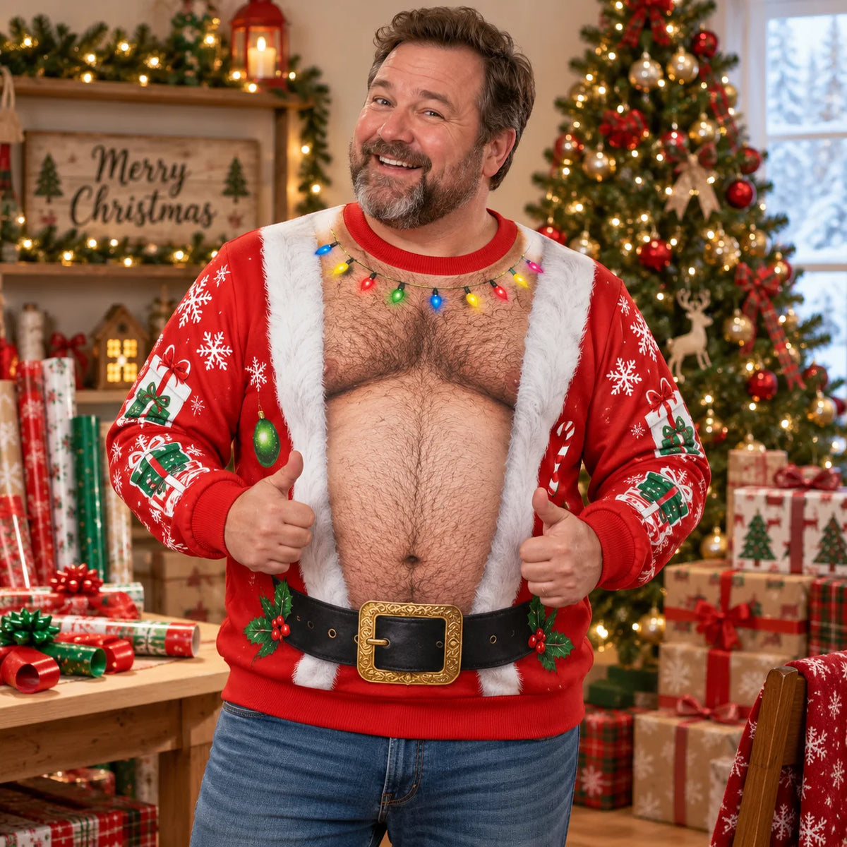 Santa Belly Illusion Ugly Christmas Sweater