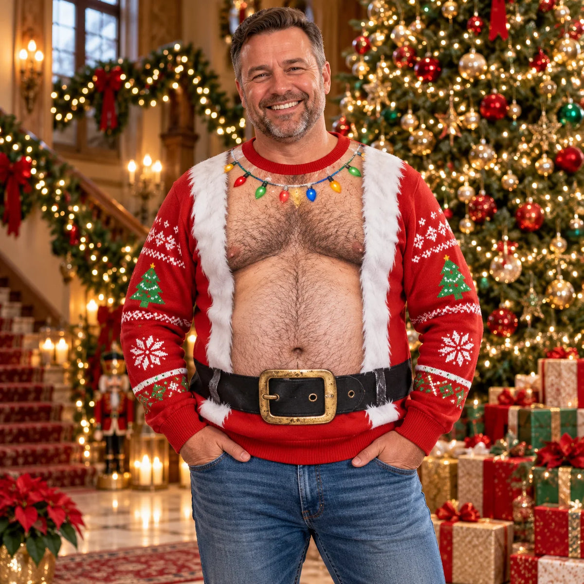 Santa Belly Illusion Ugly Christmas Sweater