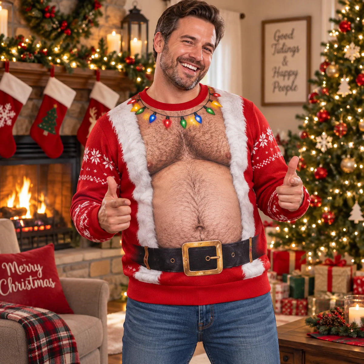 Santa Belly Illusion Ugly Christmas Sweater