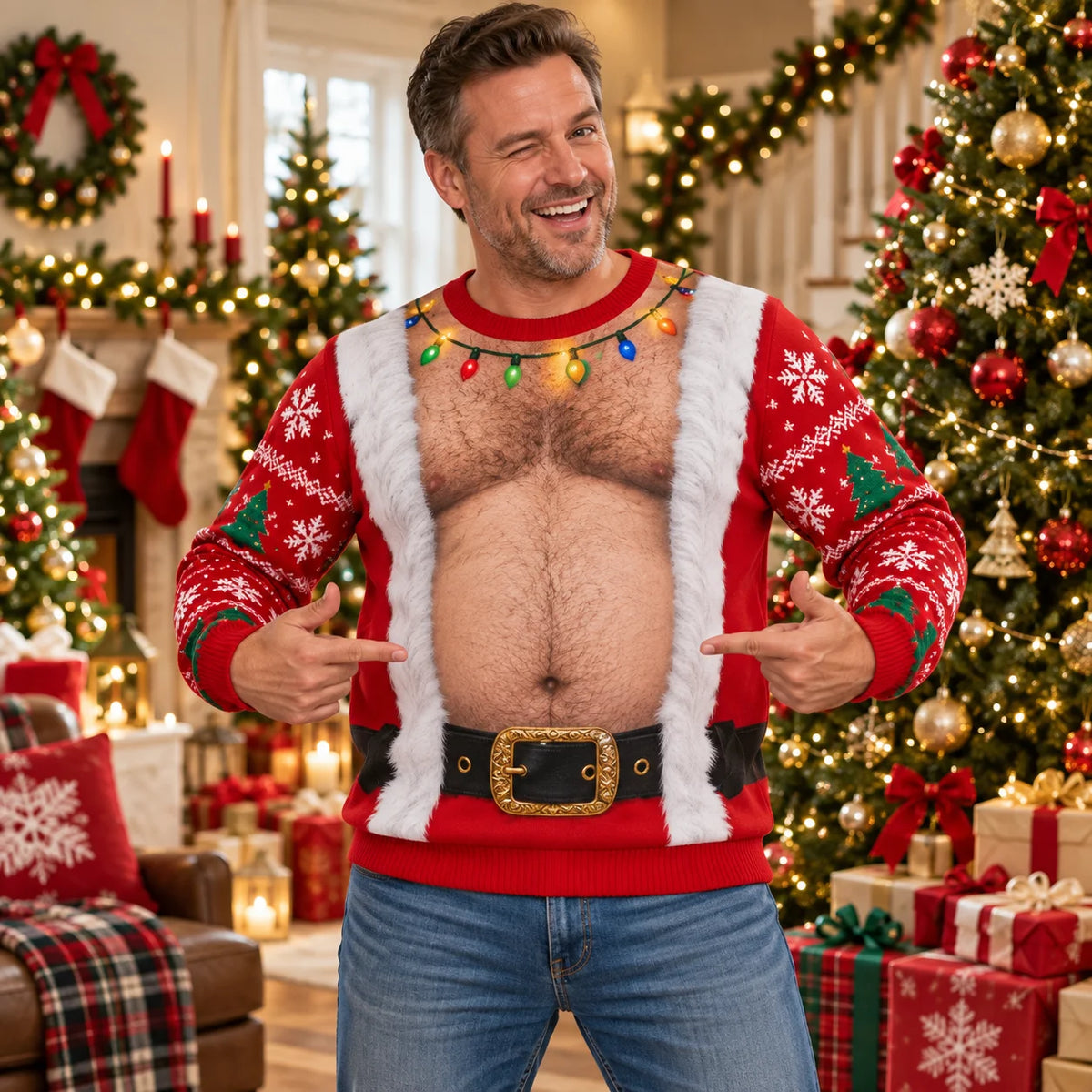 Santa Belly Illusion Ugly Christmas Sweater