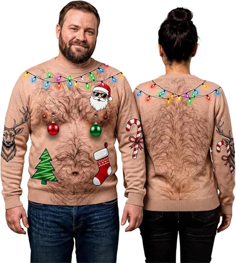 Funny Santa Costume Hairy Chest Christmas Sweatshirt
