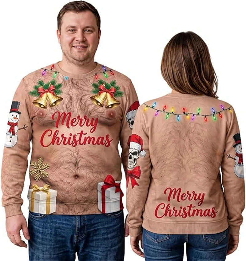 Funny Santa Costume Hairy Chest Christmas Sweatshirt